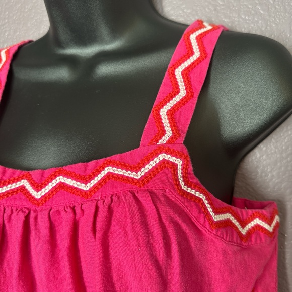 Loft Hot Pink with red and cream geometric Embroidered tank Top - Picture 2 of 5